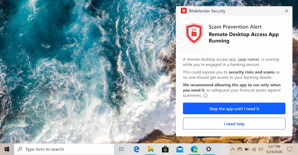 Scam Prevention Alert - Remote Desktop Access App Running