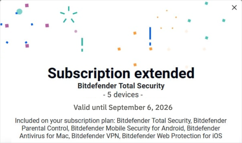 Subscription extended - extend Bitdefender subscription